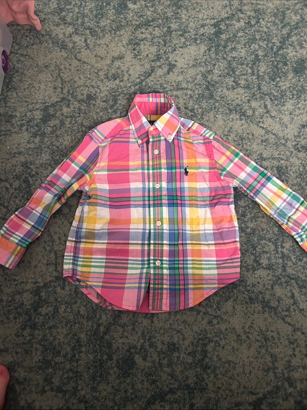 Ralph Lauren Pink Multicolor Plaid Button-Down Shirt for Kids